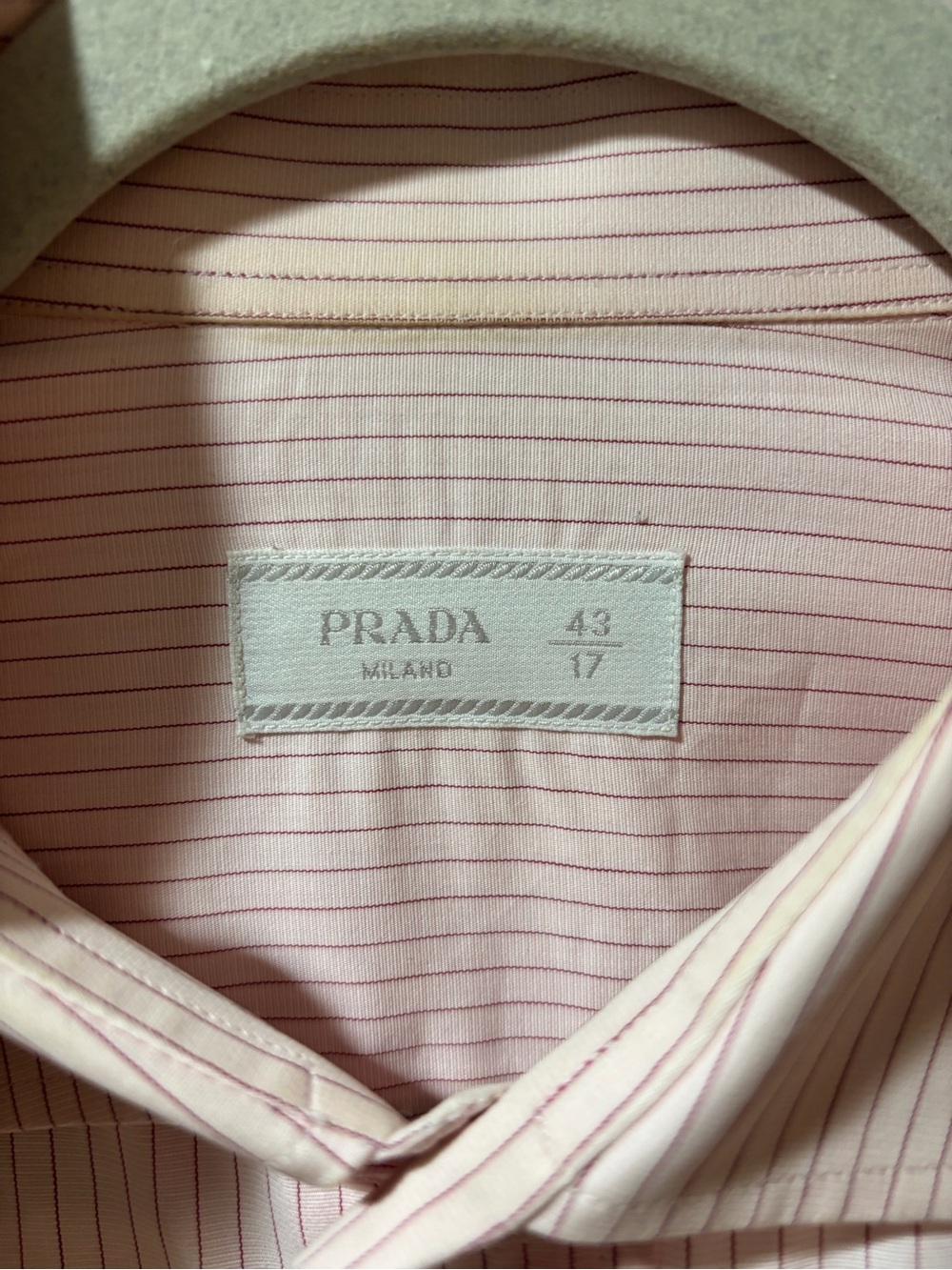 Prada Men's Light Pink Pinstripe Dress Shirt